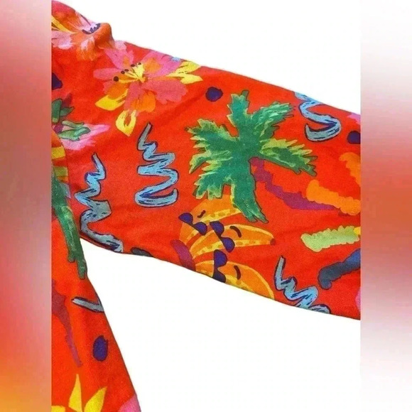 Maison d’Amelie Tropical Tie Front Linen Blend V-Neck 3/4 Sleeve Top Size Small - Picture 6 of 10